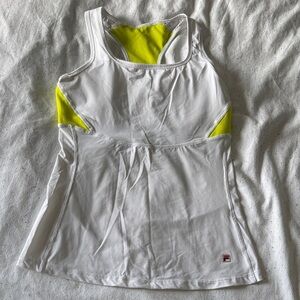 FILA White and Neon Yellow Women's Sport Tennis Tank Top